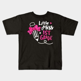 Little Miss 1st Grade Pencil Back To School First Day Girl Kids T-Shirt